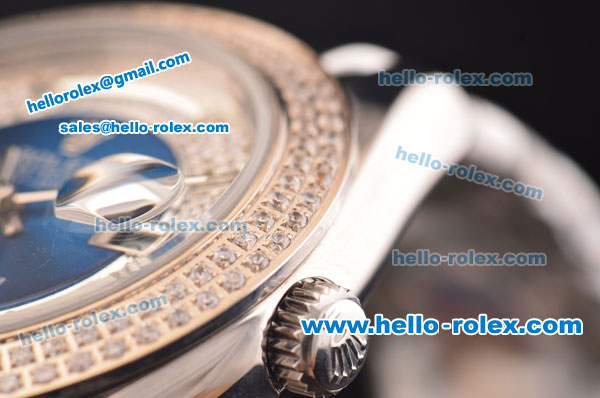 Rolex Day-Date Oyster Perpetual Automatic Full Diamond Bezel with Blue and Diamond Dial,Roman Marking-Big Calendar - Click Image to Close